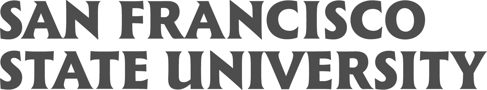 The image displays the text "San Francisco State University" in bold, stylized capital letters on a light background.