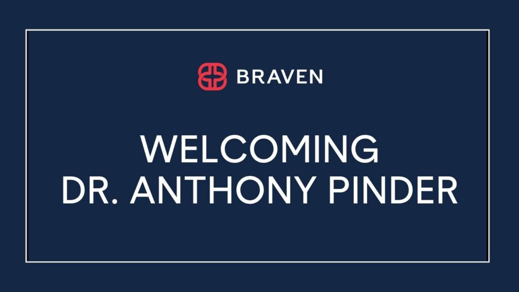 Dark blue graphic with Braven logo and text: "Welcoming Dr. Anthony Pinder.